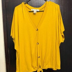 Youthful Flow Mustard Button-Down Women's Top